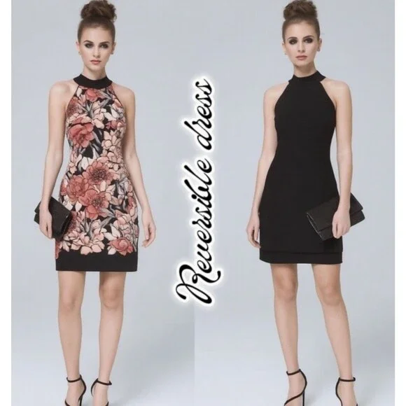 White House Black Market | Dresses | White House Black Market Reversible  Cocktail Shift Dress Floral Black Halter | Poshmark
